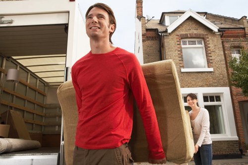 Commercial removals team preparing office equipment for a Clapham business move