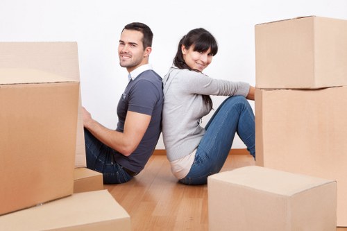 Packed belongings ready for transport during a Clapham move